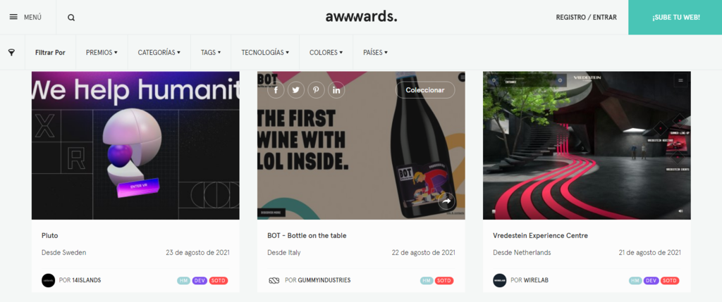 Ideas de diseños web en Awwwards