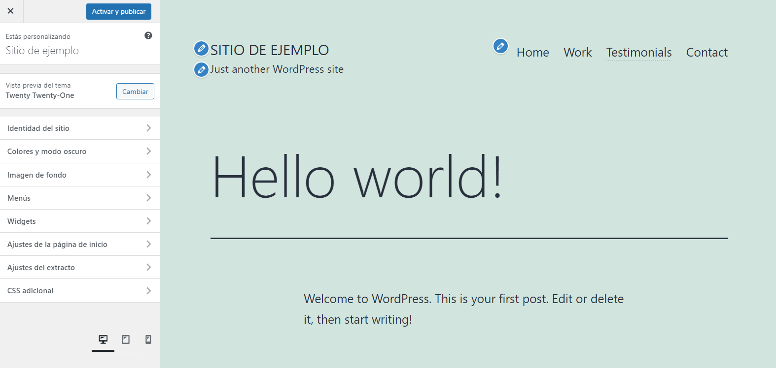 Tema por defecto de WordPress: Twenty Twenty One