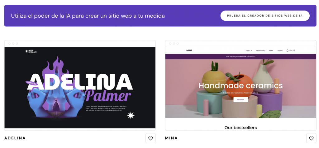 La página de plantillas del Website Builder en Hostinger