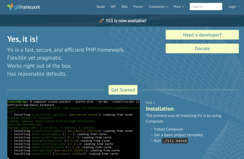 Página oficial de Yii