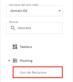 El botón de uso de recursos en hPanel