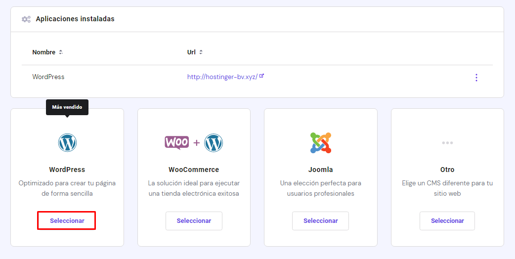 Auto instalador de WordPress en hPanel