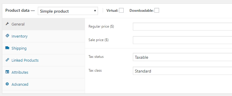 Algunas de las nuevas opciones que WooCommerce agrega al editor de WordPress.
