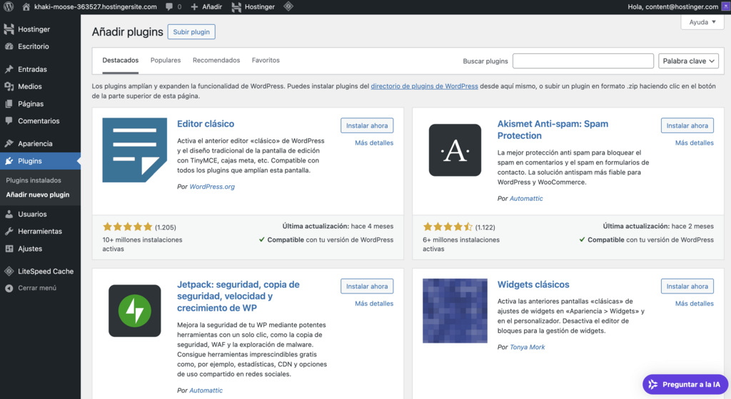 Añadir plugins en WordPress