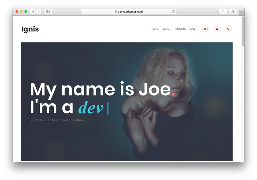 Página de inicio del tema Ignis WordPress Portfolio