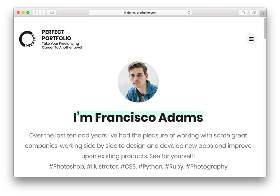 Página de inicio de Perfect portfolio