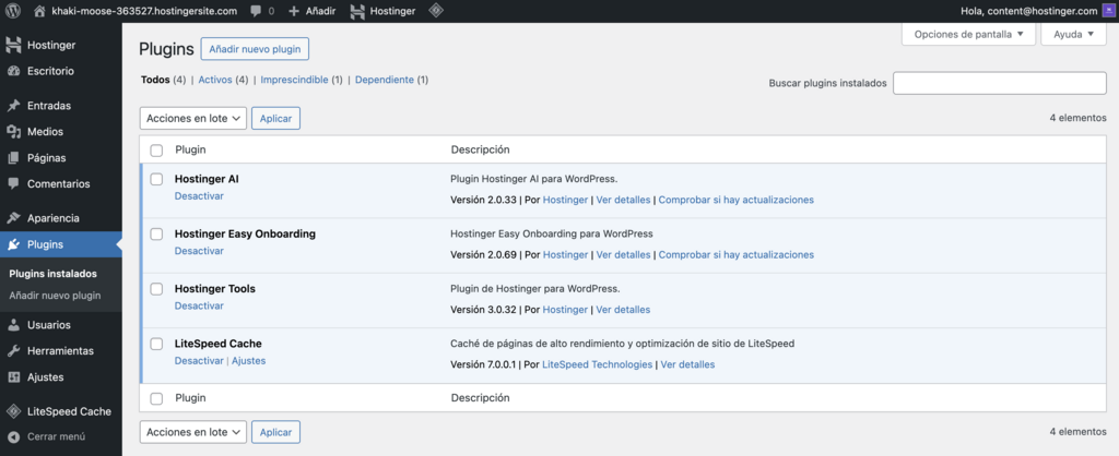 Sección de plugins de WordPress