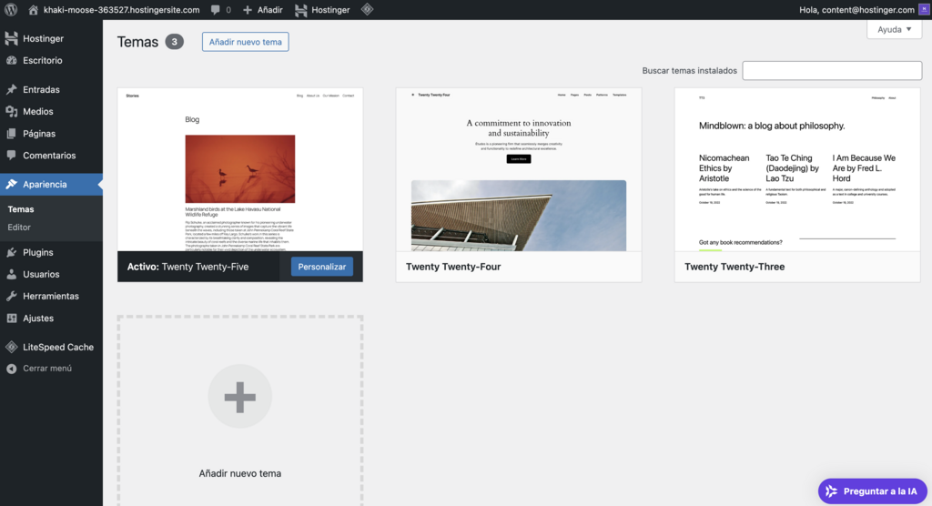 Sección de temas en WP
