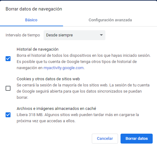 la conexion no es privada - borrar historial
