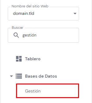 El botón de bases de datos MySQL en hPanel