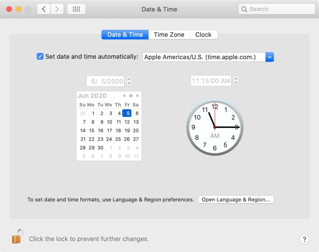 Cambiar la configuración de fecha y hora en macOS.