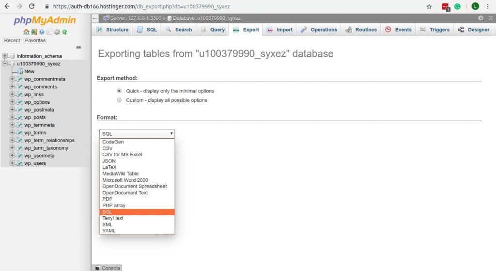 Creando copia de seguridad con phpMyAdmin