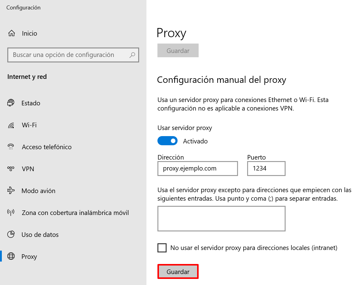 Captura de pantalla que muestra cómo abrir tu sitio web con proxy