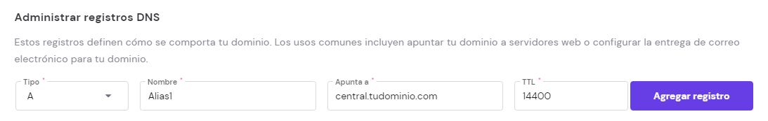 Apuntar un subdominio con registro CNAME en el hPanel de Hostinger
