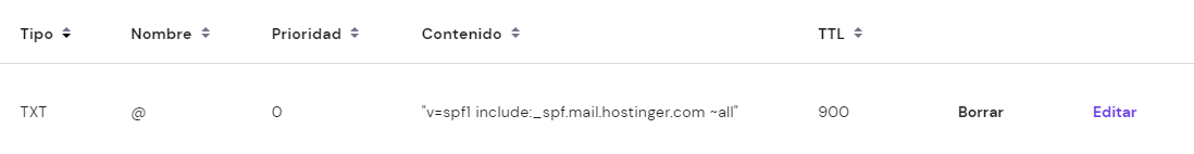 Registro TXT en el hPanel