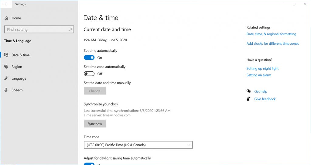 Cambiar la configuración de fecha y hora en Windows 10.