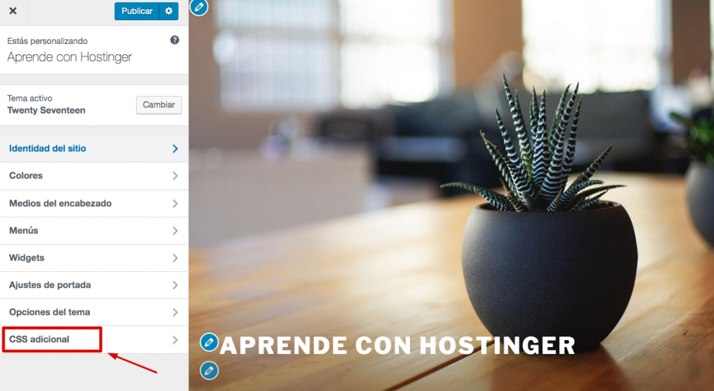 Elegir el menú CSS adicional en WordPress