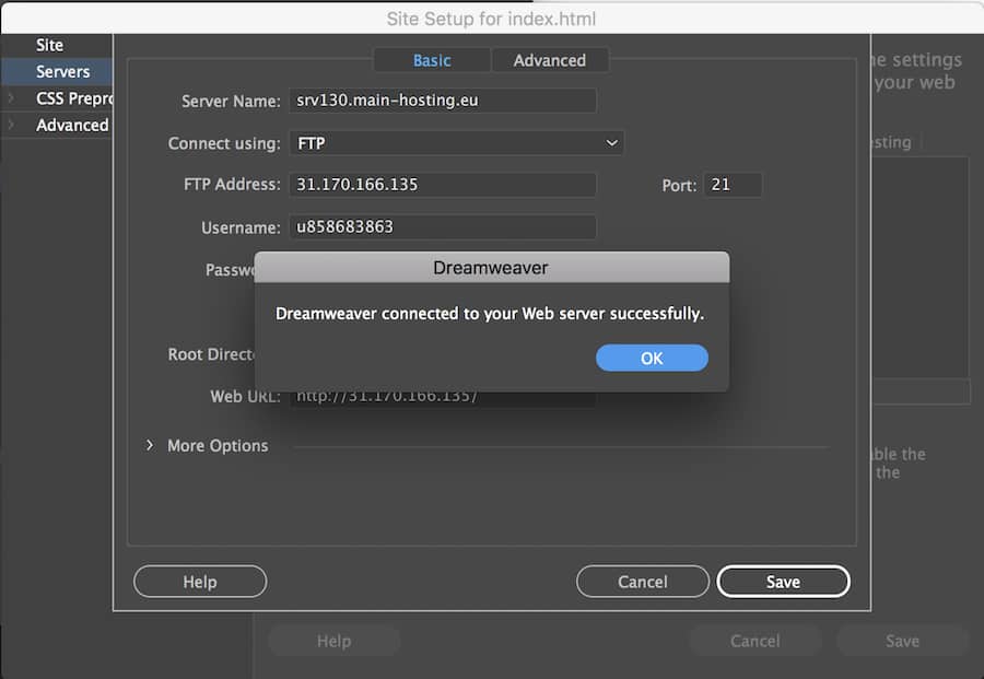 Una notificación cuando la conexión ftp es exitosa
