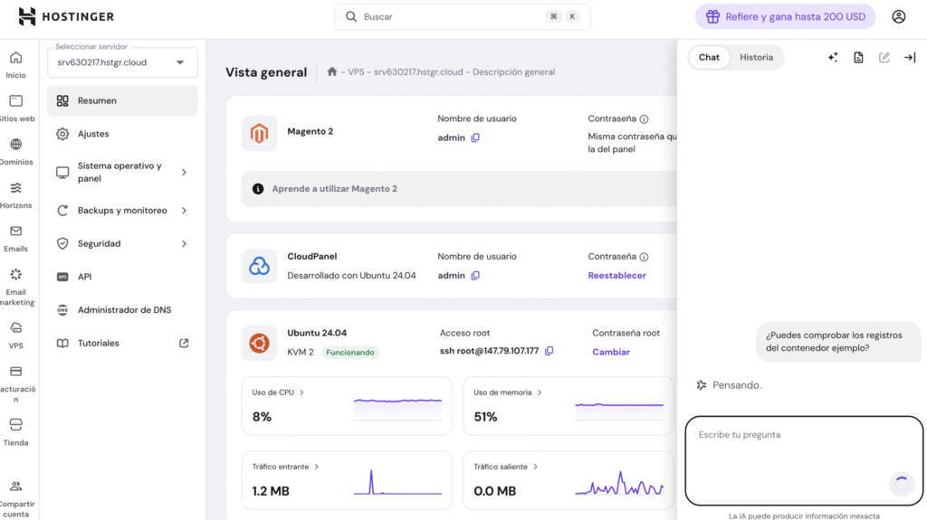 Ejemplo de uso de Kodee en hPanel