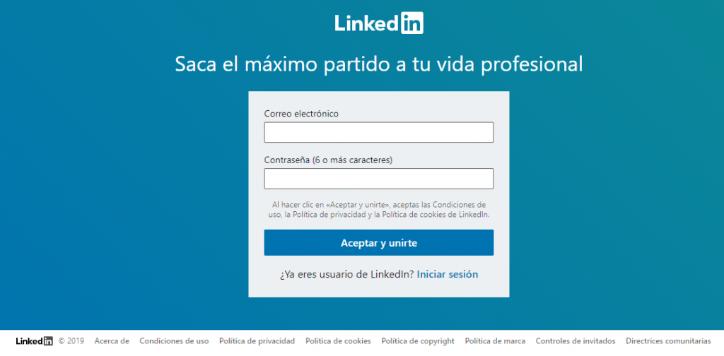 Página de inicio de Linkedin