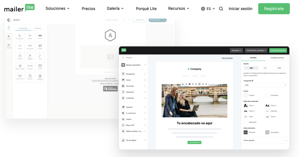 Sitio web de MailerLite