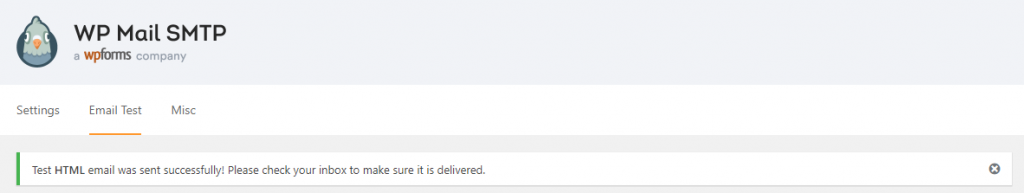 WP Mail SMTP Confirmación de prueba de correo electrónico exitosa