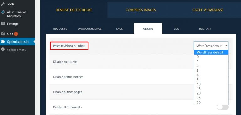 Limitar la revisión de WordPress con optimisation.io