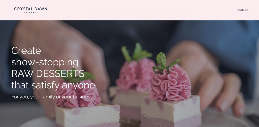 Página web del curso de postres de Crystal Dawn