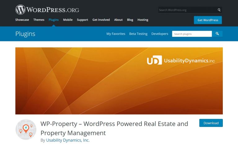 Página de WordPress del plugin wp-property