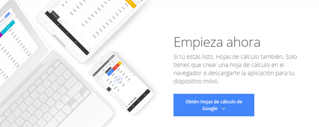 La página de inicio de Google Sheet, herramientas de colaboración online