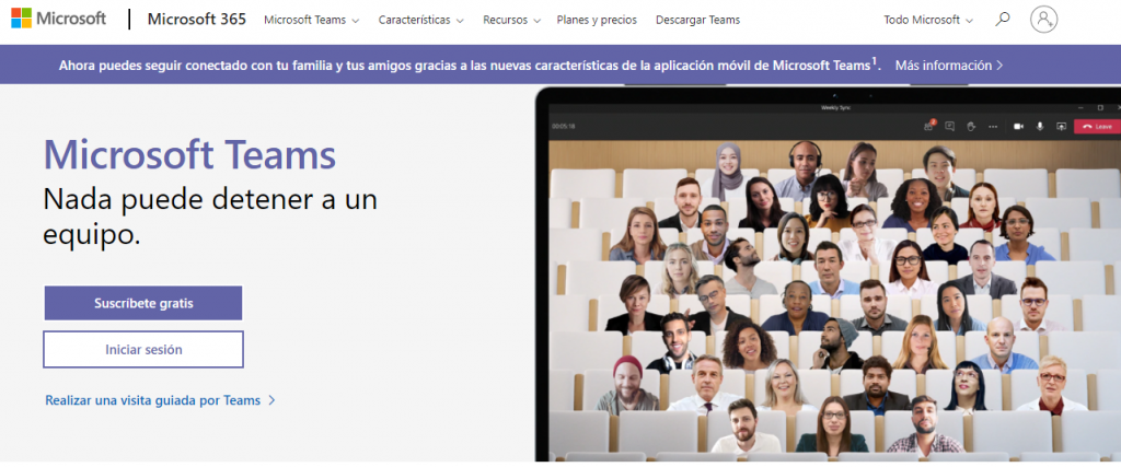 Página de inicio de los equipos de Microsoft herramientas de colaboracion