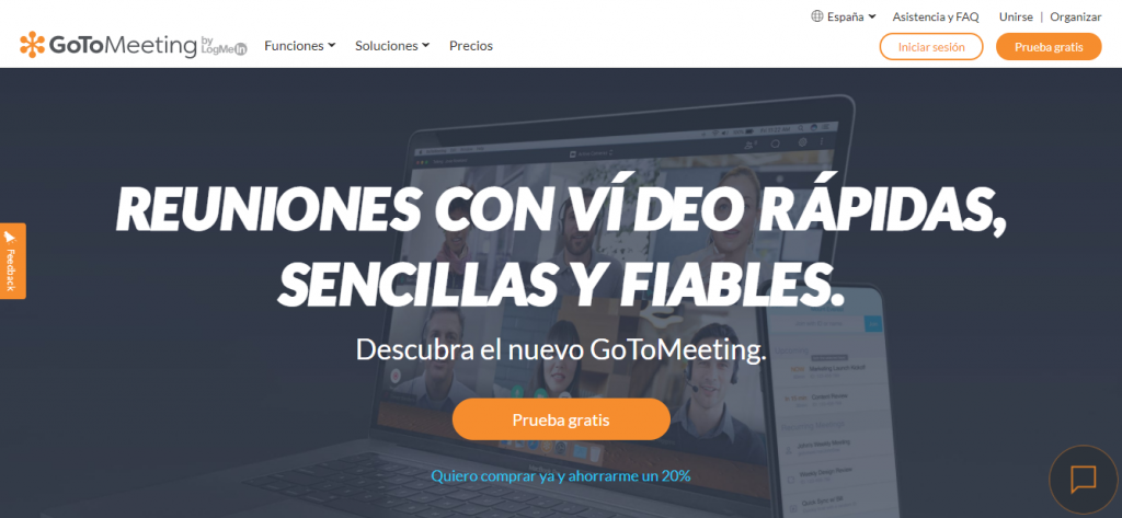 Página de inicio de GoToMeeting herramientas de colaboracion