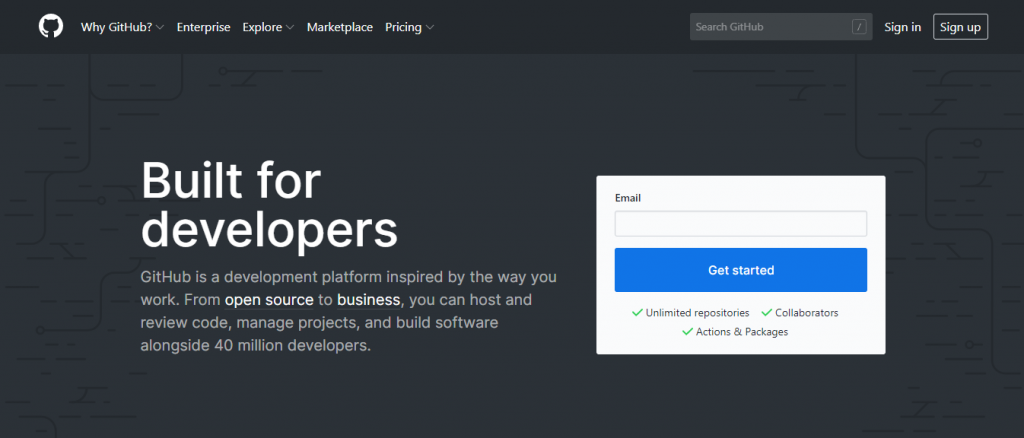 Página de inicio de Github
