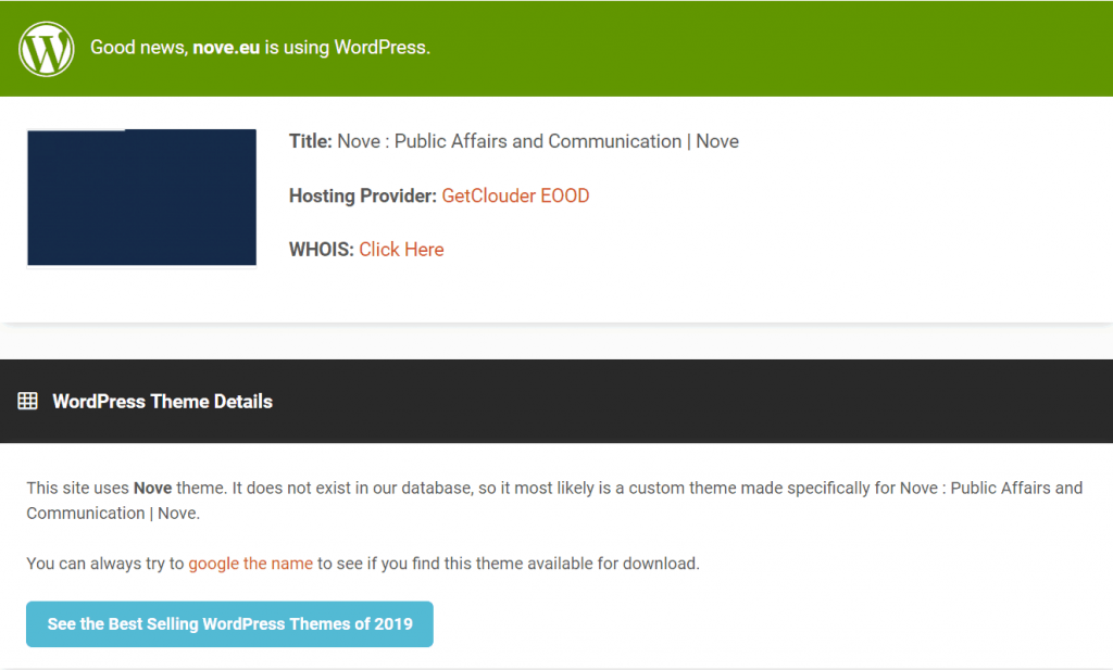 Herramienta de detección de tema isitwp wordpress