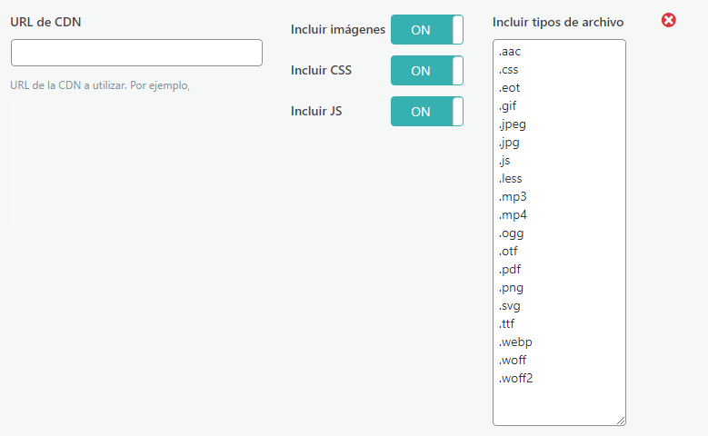 Página CDN de LiteSpees Cache, sección URL de CDN