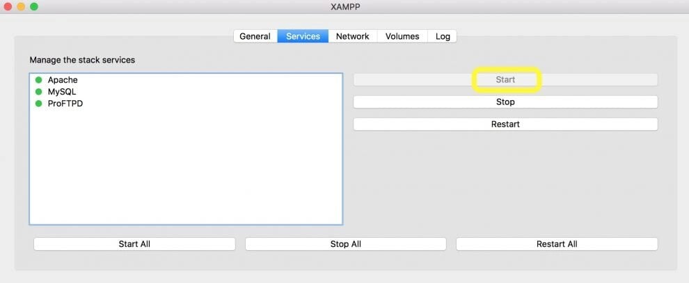 Menú de servicios XAMPP