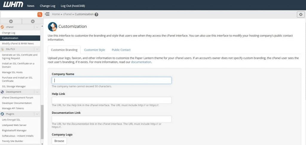 WHM le permite personalizar su marca de reventa.