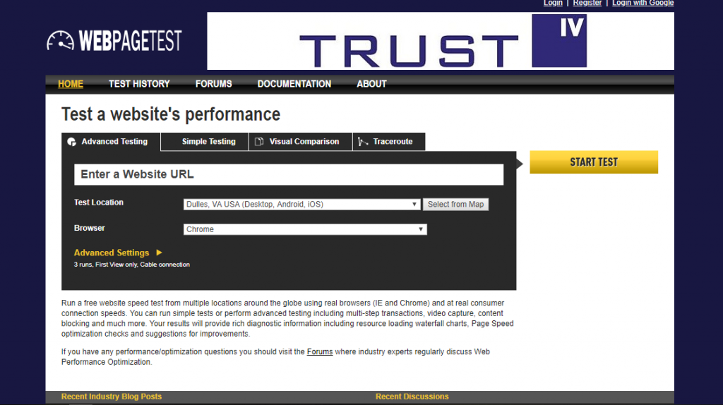 herramienta de prueba de velocidad webpagetest