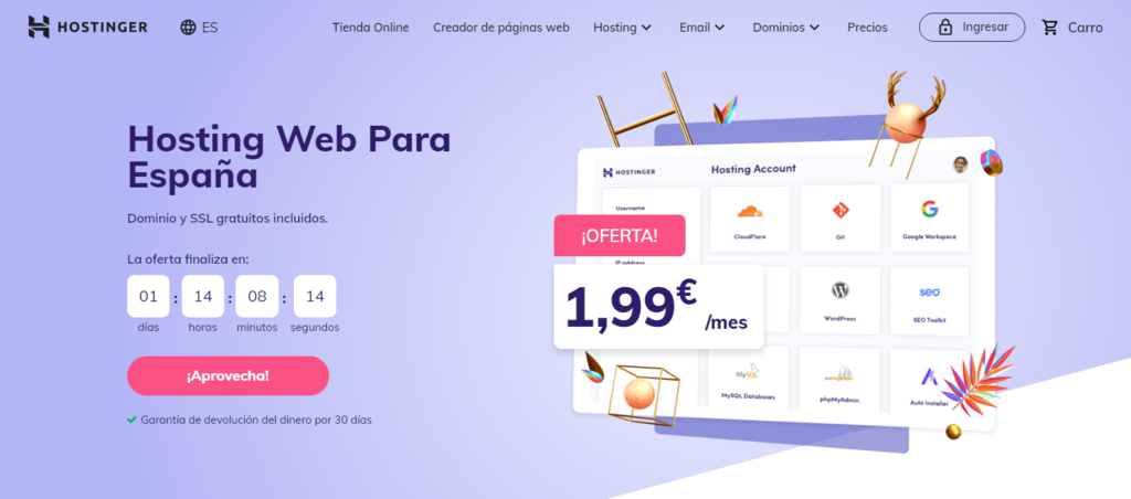 Página de inicio de Hostinger