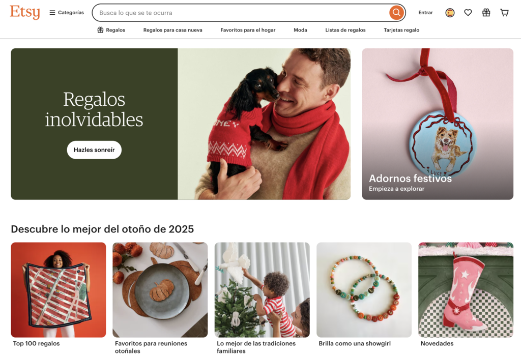 Sitio web de Etsy