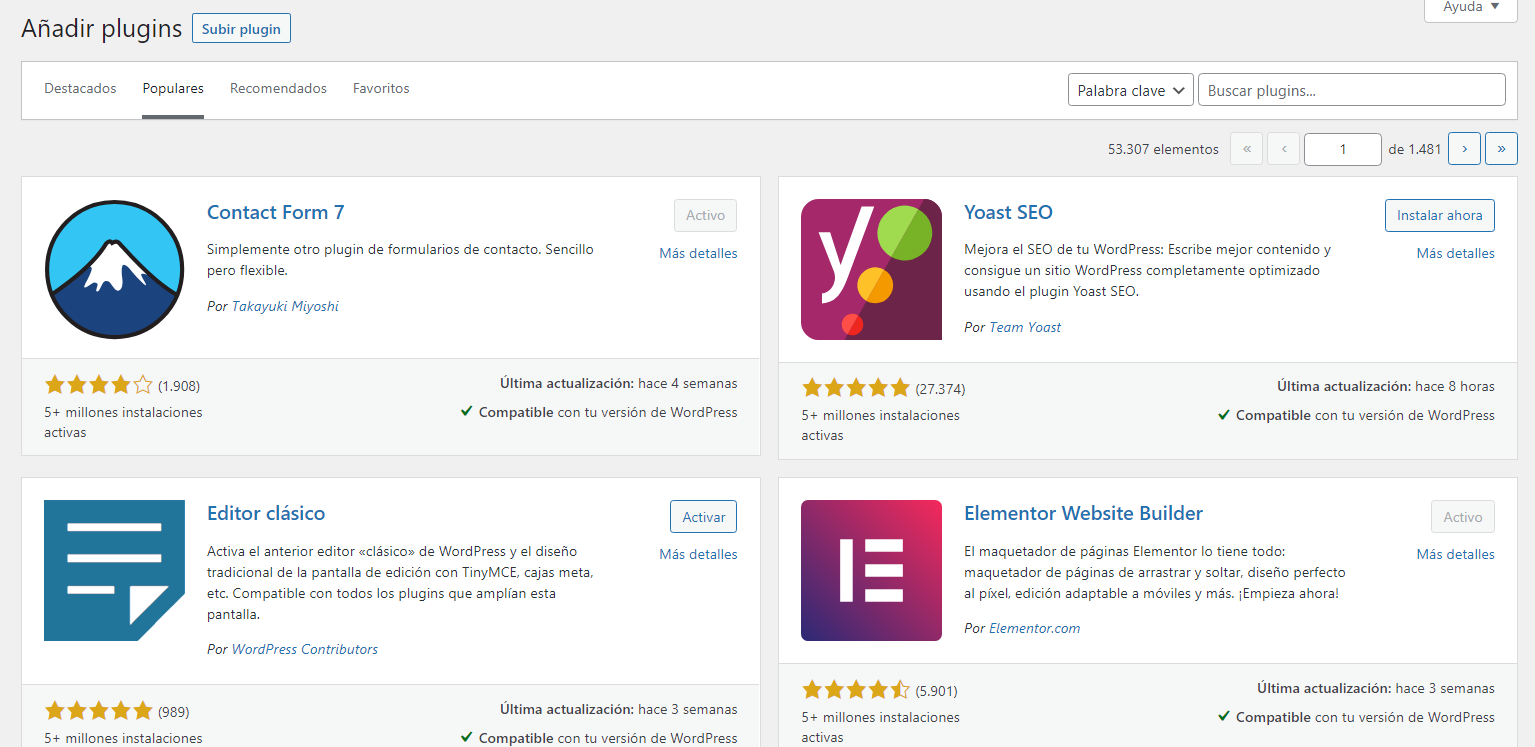 Añadir plugins en WordPress