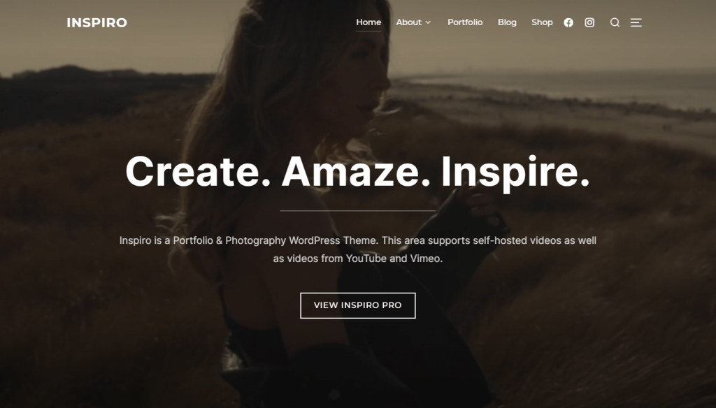 Plantilla de WordPress Inspiro para sitios web de video y fotografía