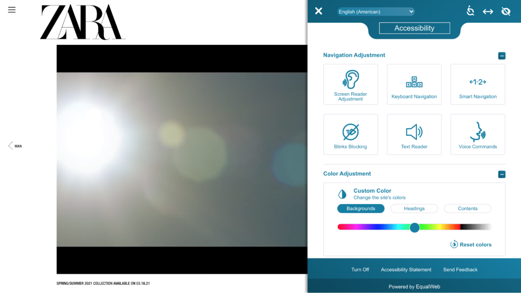 EqualWeb utilizado en el sitio web de Zara