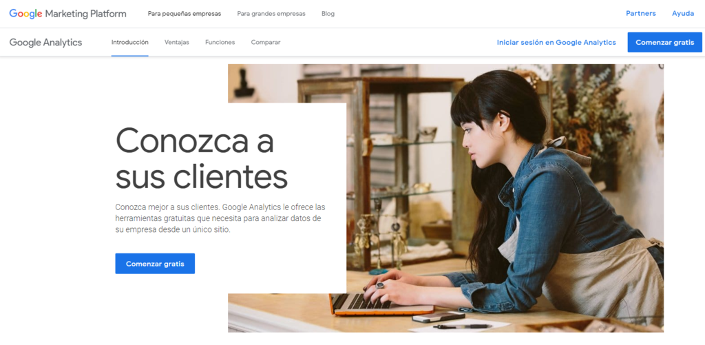 Página de inicio de Google Analytics