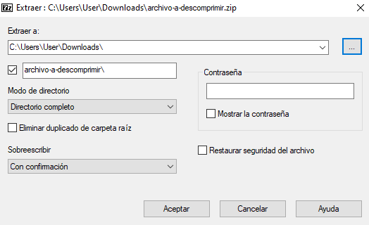 Descomprimir archivos con 7-zip