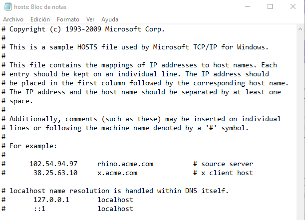 Archivo hosts en Windows