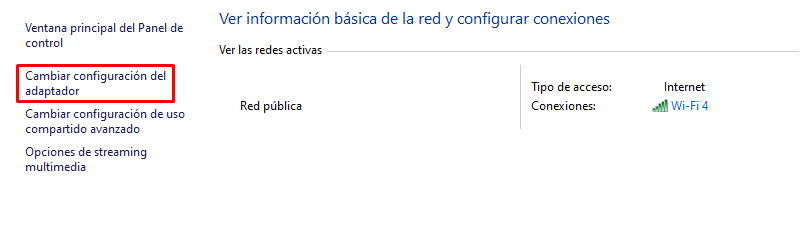 Cambiar configuración del adaptador en Windows