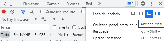 Lado del anclado en las herramientas del desarrollador
