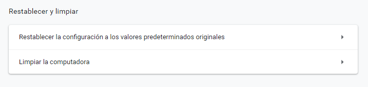 Restablecer y limpiar en Chrome