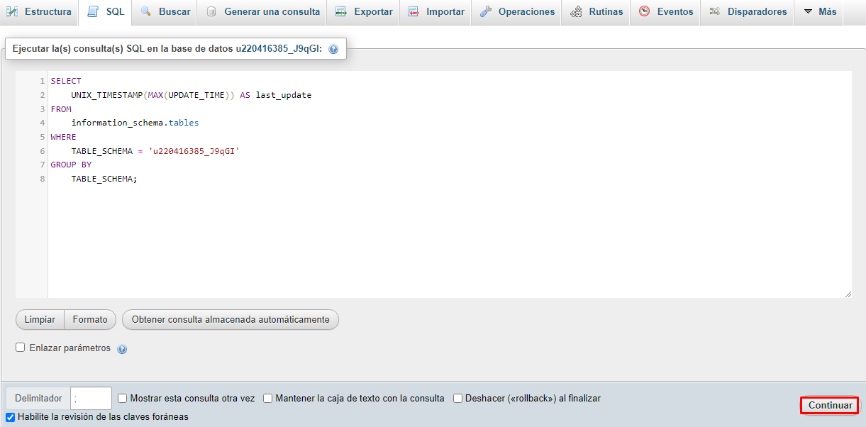 Visualización al ejecutar la consulta